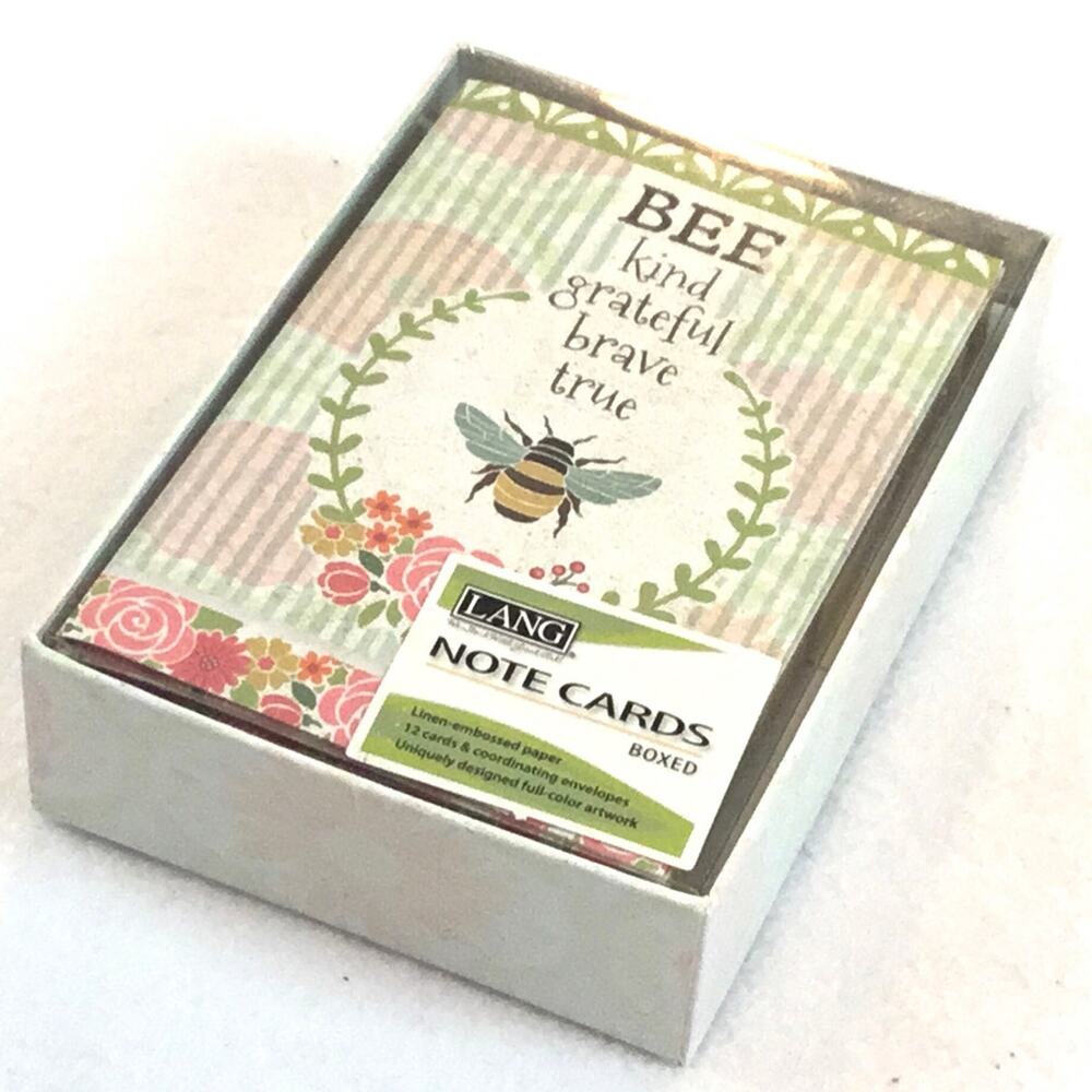 Lang Note Cards BEE Kind Grateful Brave True Boxed 12/Bx NWT